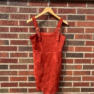 Forever 21 Burnt Orange Faux Leather Buckled Strap Surplice Bodycon Dress